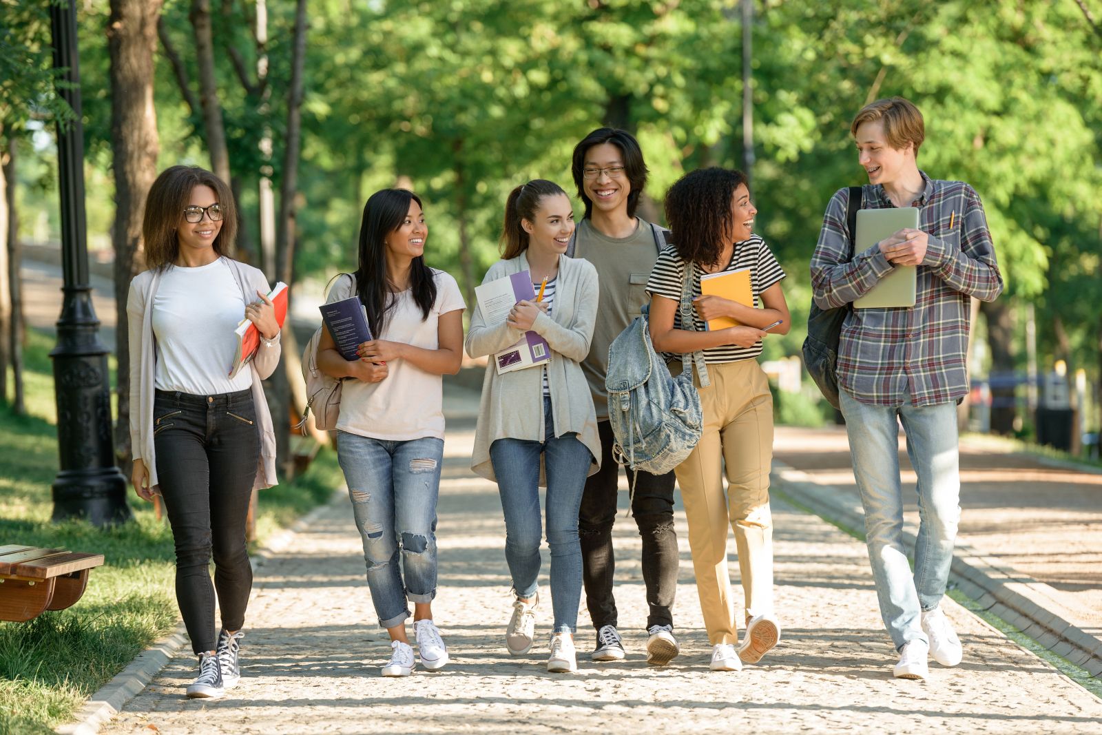 students walking outside together